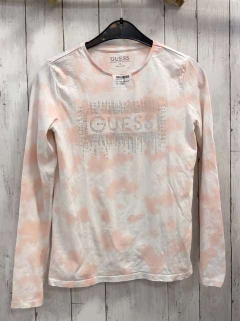 Guess  Langarmshirt  Gr. 158/164  weiß lachs Druck Schrift aus silber Steinen 