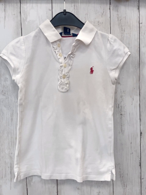 Ralph Lauren  Poloshirt  Gr. 116  weiß Rüschen an der Knopfeiste 