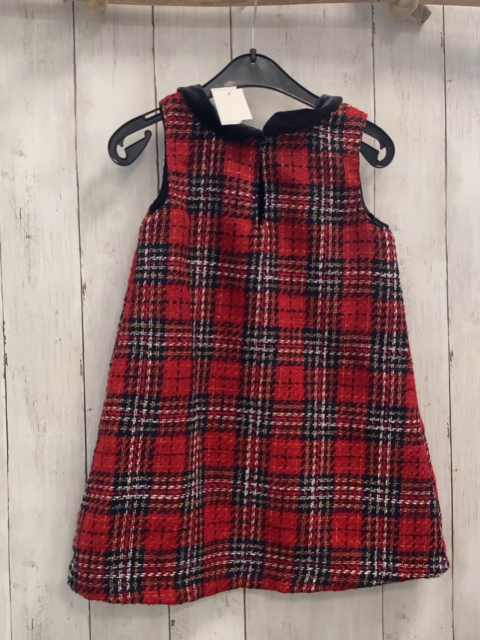 H&M  Kleid  Gr. 110  rot schwarz beige weiß golden kariert schwarzer Nickykragen 