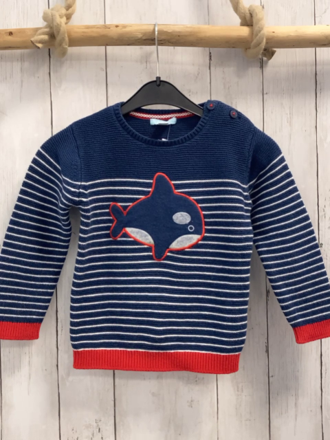 Obaibi Pullover Gr. 98  blau weiße Streifen roter Bund Strick