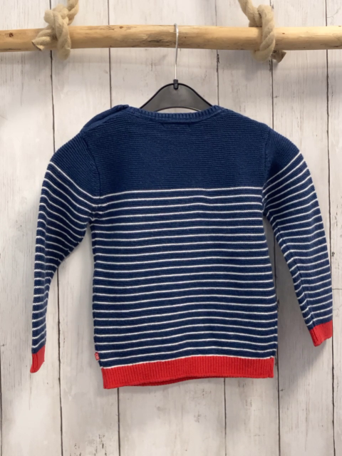 Obaibi Pullover Gr. 98  blau weiße Streifen roter Bund Strick