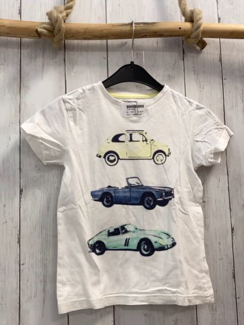 Vertbaudet  T-Shirt  Gr. 116  weiß bunte Fahrzeuge 