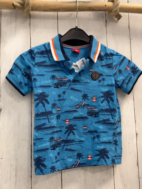 S´Oliver  T-Shirt  Gr. 104  hellblau blaue Palmen Jeep Polokragen mit Streifen 