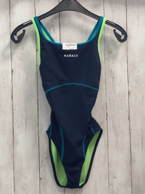 Decathlon  Badeanzug  Gr. 152  blau petrol hellgrüne Träger 