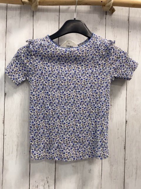 H&M T-Shirt  Gr. 122  weiß blau hellblaue Blumen Rippen 