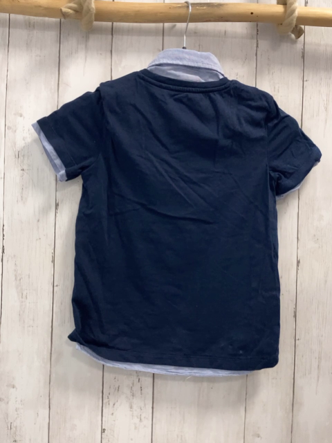   T-Shirt  Gr. 128  blau hellblauer Hemdkragen + -bund 