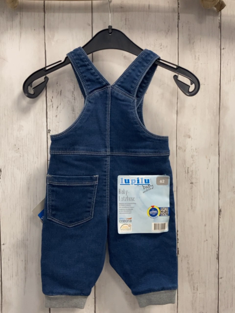neu  Latzhose  Gr. 62  blau graue Kordel + grauer Saum 