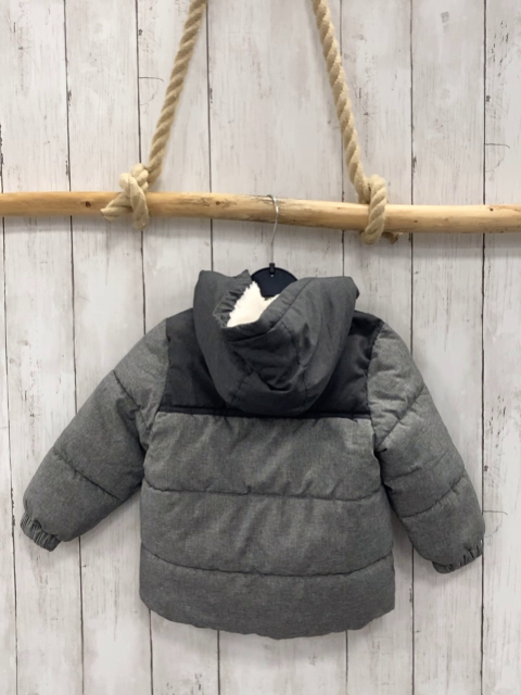H&M  Winterjacke Gr. 92  grau hellgrau Kapuze mit beige Teddyfutter 