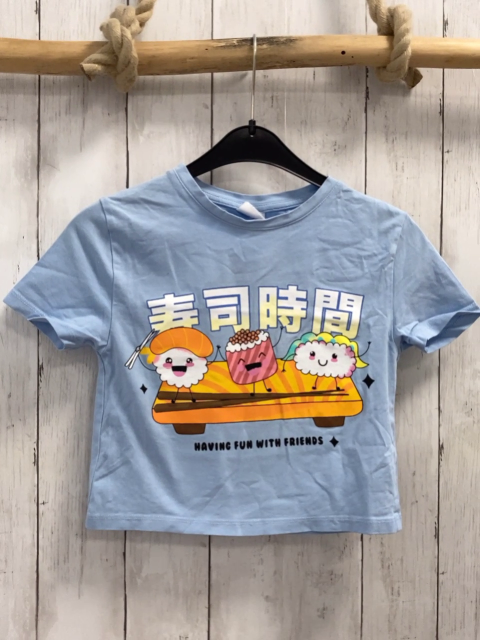 Zara  T-Shirt  Gr. 128  hellblau Törtchen Schrift 