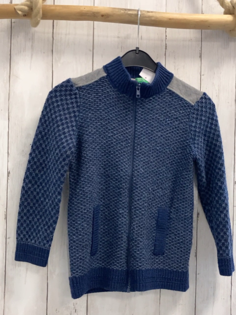 Benetton Strickjacke  Gr. 116  blau hellgrau gemustert graue Schultern 
