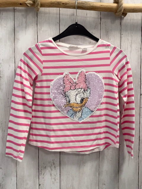 H&M  Langarmshirt  Gr. 134/140  weiß pink Streifen Pailettenherz Daisy Duck
