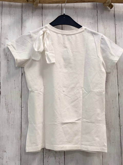 Gaudi  T-Shirt  Gr. 140  weiß Schrift aus Steinen Schleife auf der Schulter 