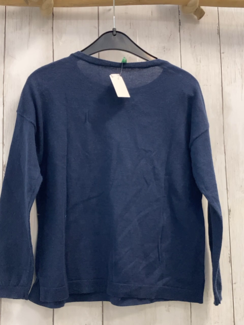 Benetton  Pullover  Gr. 116  blau Feinstrick + pink blaue Schrift mit transparenten Pailetten 