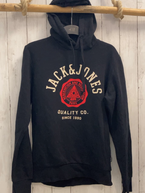 Jack & Jones  Pullover  Gr. 158/164  schwarz Kapuze rotes Emblem weiße Schrift