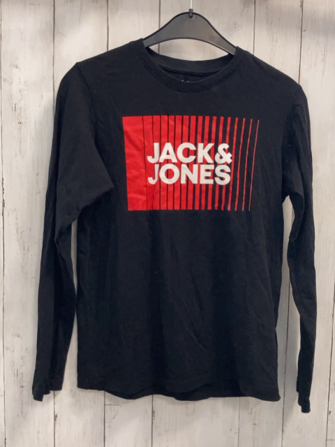 Jack & Jones Langarmshirt  Gr. 164  schwarz rote Streifen weiße Schrift 