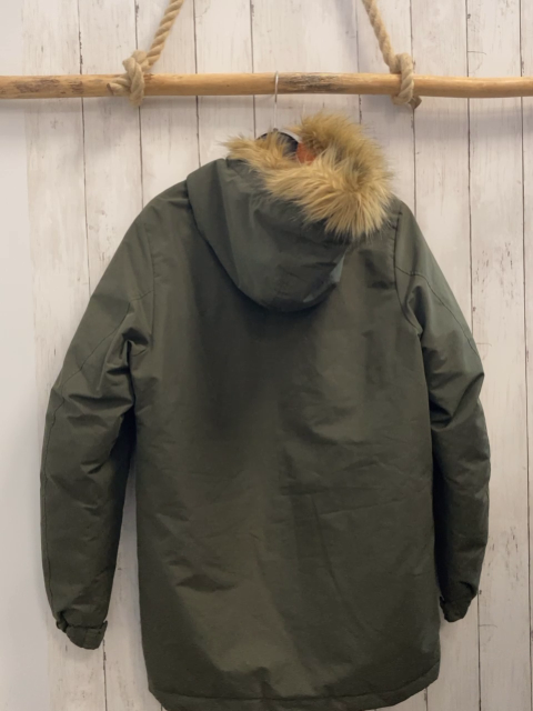 Jack & Jones  Winterjacke  Gr. 176  kiwi warm gefüttert orange Futter Kapuze mit Kunstfellbesatz 