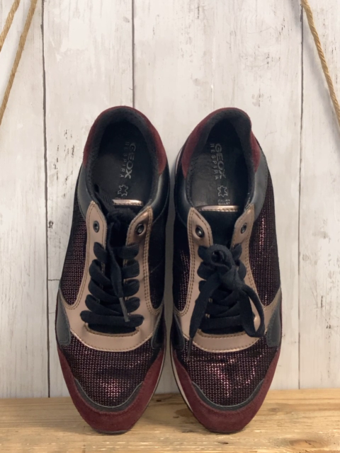 Geox  Schuhe  Gr. 41  schwarz weinrot mit Glitzer + bronze Bund schwarze Schnürsenkel 