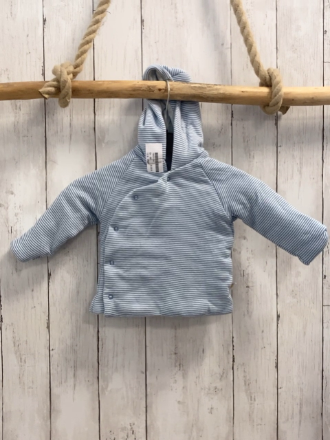 M&S  Pullover  Gr. 56  hellblau weiße Streifen Kapuze seitlich geknöpf 