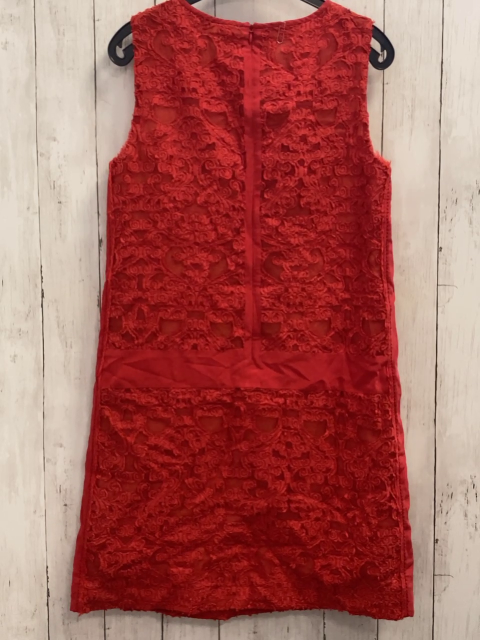 MarcCain Kleid Gr. S rot transparentes Überkleid mit Stickerei