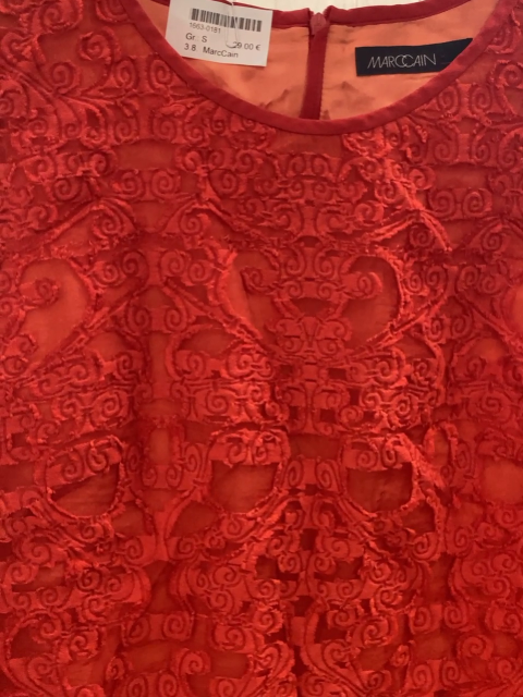 MarcCain Kleid Gr. S rot transparentes Überkleid mit Stickerei