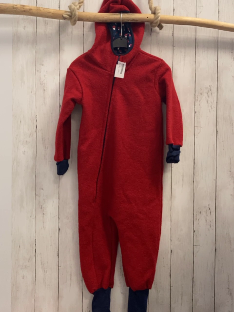   Walkoverall Gr. 110  rot Schurwolle Kapuze blaues Futter mit Pilzen 