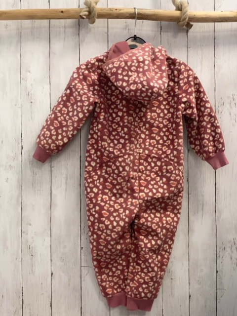 Racoon  Fleeceoverall Gr. 98  altrosa weiß orange Druck Kapuze 