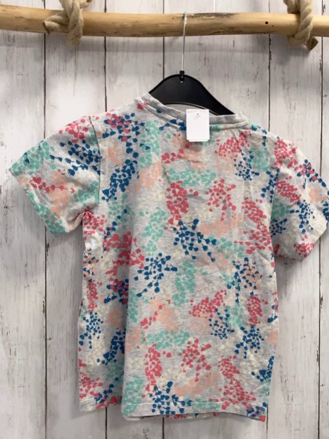 Adidas  T-Shirt  Gr. 128  hellgrau bunte Blumen weiße Schrift + weißes Label 