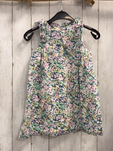 Jacadi  Kleid  Gr. 116  blau rosa weiß gelbe Blumen grün hellgrüne Blätter 