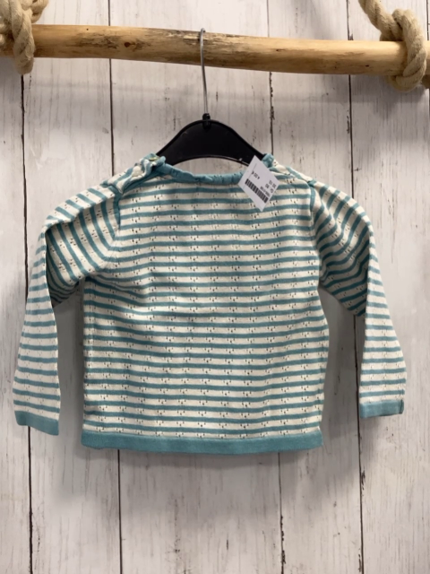   Pullover  Gr. 80  weiß türkis Streifen Lochmuster 
