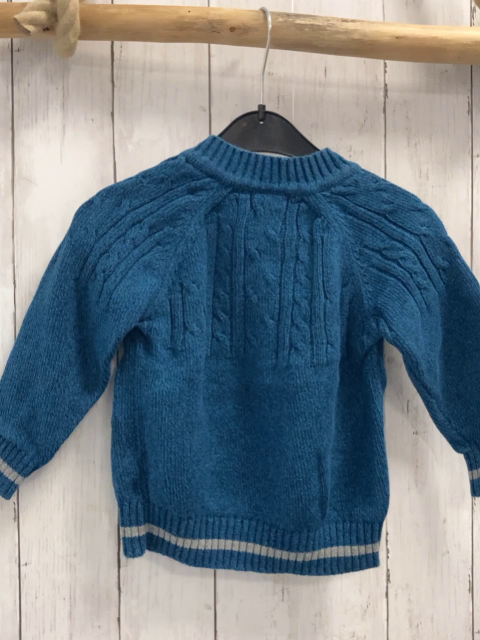 Alana  Pullover  Gr. 98  petrol meliert Strick Knopfleister hellgrauer Streifenbund 