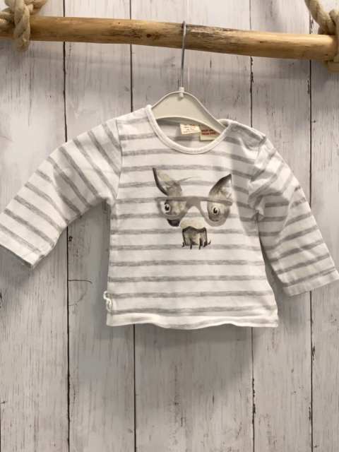 zara Langarmshirt Gr. 74  weiß graue streifen Tier mit Brille