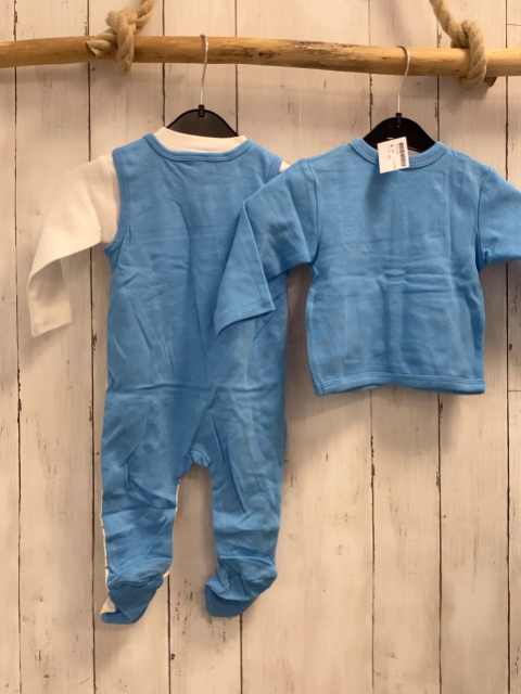 3tlg Langarmshirt + Strampler + Sweatjacke Gr. 68  weiß + blau weiß gelb blaue Streifen + blau