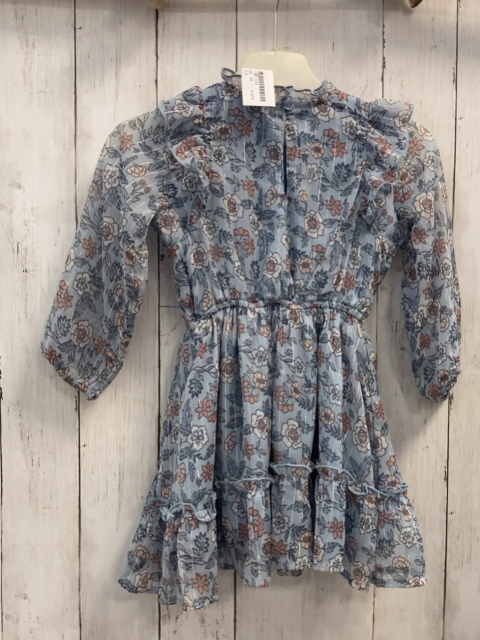   Kleid  Gr. 98  hellblau silber Streifen Blumen Rüschenkragen 