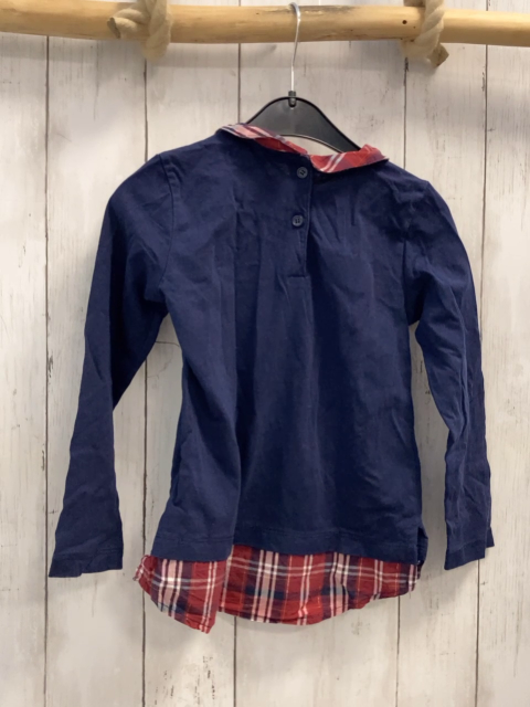 Waikiki  Langarmshirt  Gr. 116  blau weinrot aubergine weiß golden karierter Blusenkragen + -saum Pailettenstern 