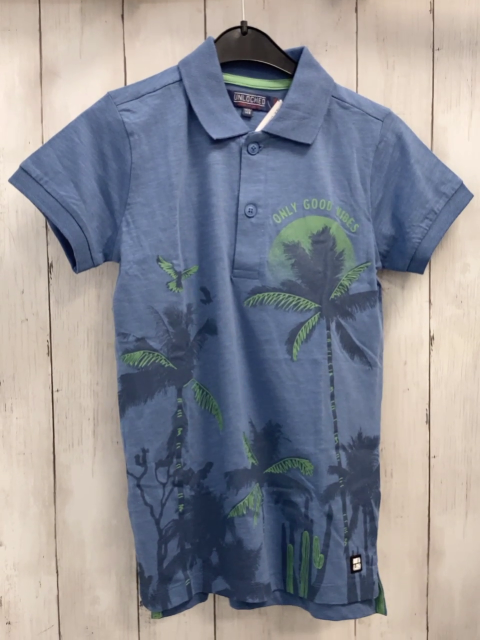 Unliocket  Poloshirt  Gr. 134/140  hellblau hellgrün graue Palmen + Vögel 