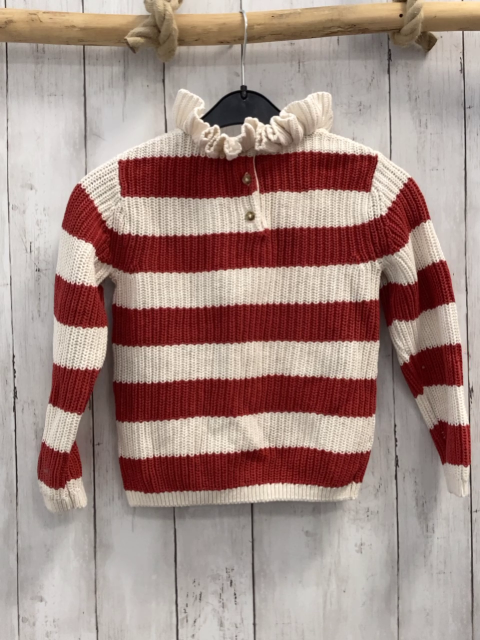 Sergent Major  Pullover  Gr. 110  weiß rost Streifen Strick rippen Rüschenkraen 