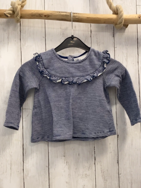 Petit Bateau  Pullover  Gr. 92  blau hellgraue Streifen Rüschen 