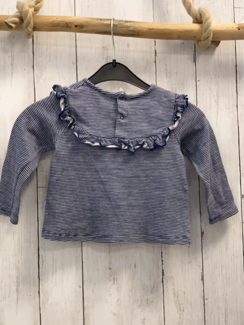 Petit Bateau  Pullover  Gr. 92  blau hellgraue Streifen Rüschen 
