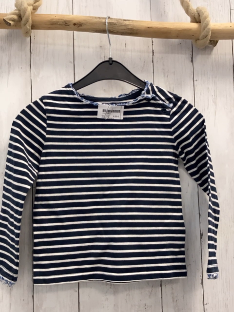 Cyrillus  Pullover  Gr. 116  blau weiße Streifen weißer Rüschenbund mit hellblauen Blumen 