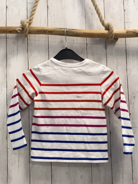 Jacadi Langarmshirt  Gr. 116  weiß mit bunten Streifen orange Tasche mit Anker 