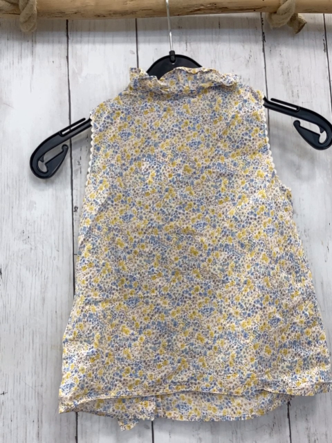 Cyrillus  Sommerbluse  Gr. 116  weiß gelb hellblaue Blumen Rüschenkragen 