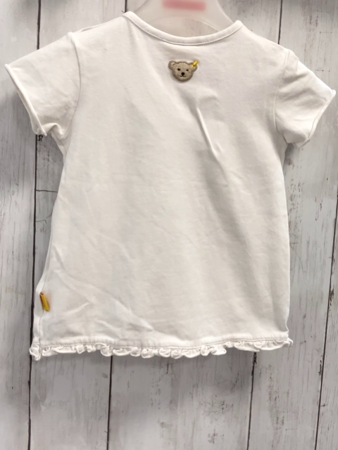 Steiff  T-Shirt  Gr. 86  weiß Bärenkopf mit silber Pailetten Rüschensaum 