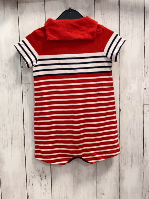 Petit Bateau  Playsuit  Gr. 86  rot weiß + blau weuße Streifen roter Kragen 