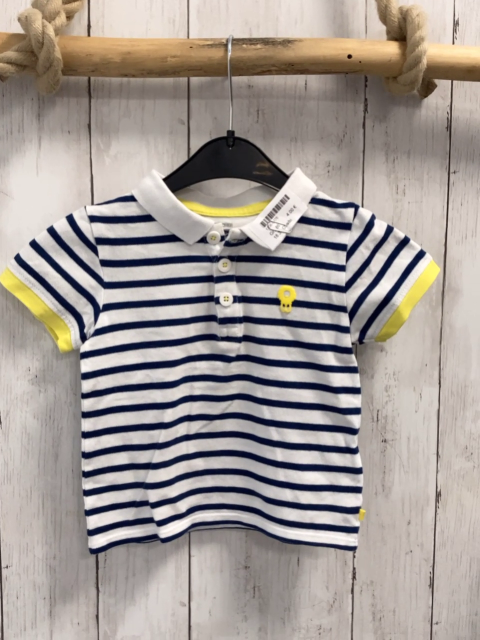 Obaibi T-Shirt  Gr. 86  weiß blaue Streifen gelber Bund Polokragen 