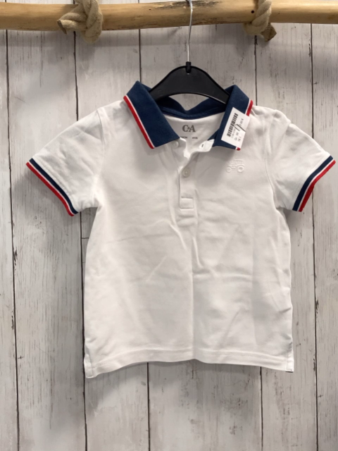   T-Shirt  Gr. 98  weiß Polokragen blau weiß roter Streifenbund 