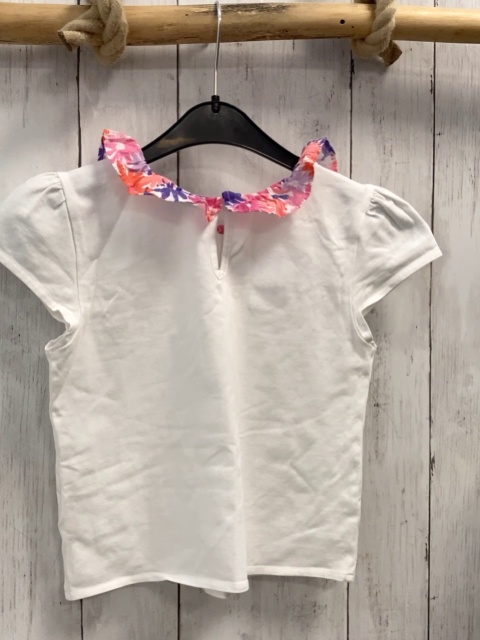 Benetton  T-Shirt  Gr. 116  weiß Kragen mit bunten Blumen 