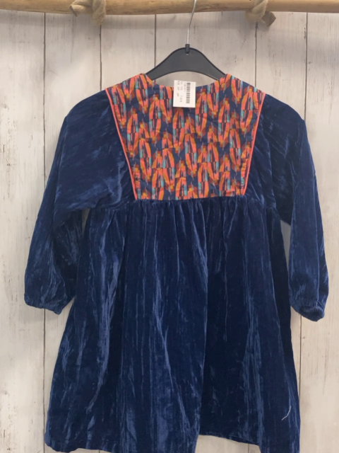 DP....aM Kleid  Gr. 110  blau Samt + blau hellblau lachs ocker gemustert 