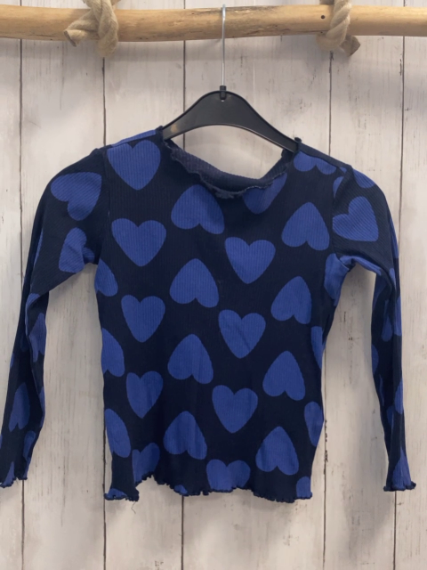 DP....aM Langarmshirt   Gr. 116  dunkelblau Rippen lila Herzen 