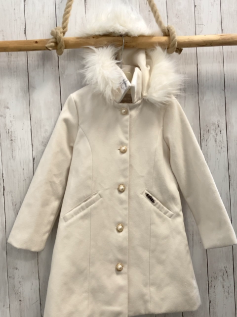 Ebita Mantel Gr. 128  Weiß goldene Knöpfe Fellbund an Kapuze