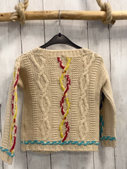 Benetton Pullover Gr. 98  beige Strick bunte Fäden